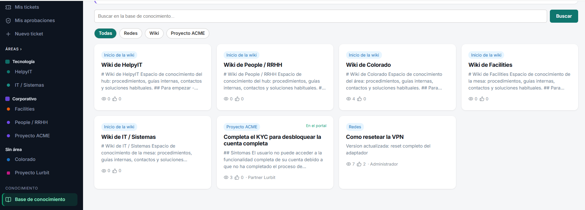 Base de conocimiento de Lurbit con artículos y wikis de cada hub